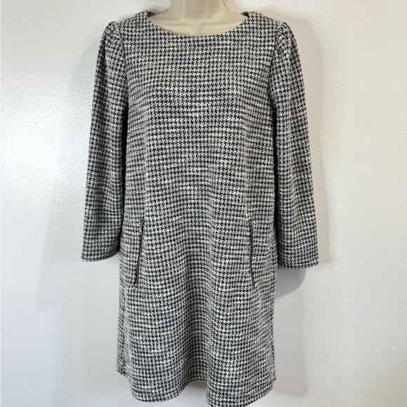GAP Dresses & Skirts - Gap Black White Silver Houndstooth Long Sleeve A-line Career Shift Dress Size XL